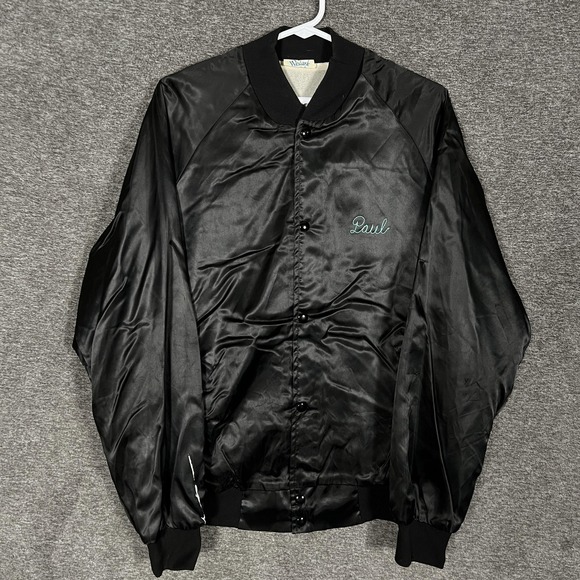 Vintage Westark Jacket Mens Large Black Satin Bomber Club Soda USA 70s 80s